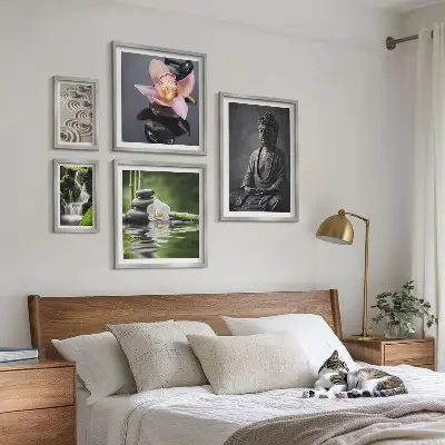 Billedsæt over sofa med motiver af den afslappende zen-atmosfære i naturen