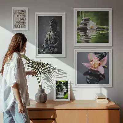 Billedsæt over sofa med motiver af den afslappende zen-atmosfære i naturen