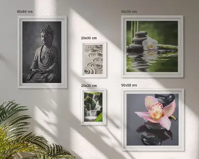Billedsæt over sofa med motiver af den afslappende zen-atmosfære i naturen