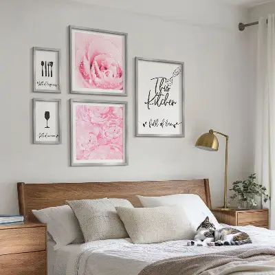 Billedsæt til væg over sofa vægdekoration med blomstermotiv og roser