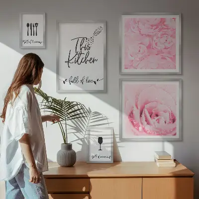 Billedsæt til væg over sofa vægdekoration med blomstermotiv og roser