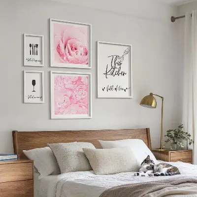 Billedsæt til væg over sofa vægdekoration med blomstermotiv og roser