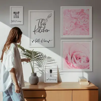 Billedsæt til væg over sofa vægdekoration med blomstermotiv og roser