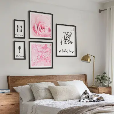 Billedsæt til væg over sofa vægdekoration med blomstermotiv og roser