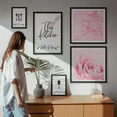 Billedsæt til væg over sofa vægdekoration med blomstermotiv og roser