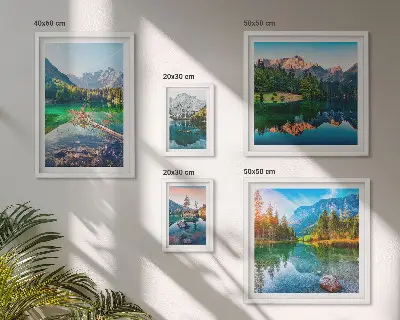 Billedkomposition til væg med bjerglandskaber, søer og skove
