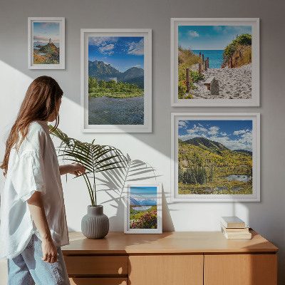 Billedkomposition til væg Landskaber med bjerge og strande