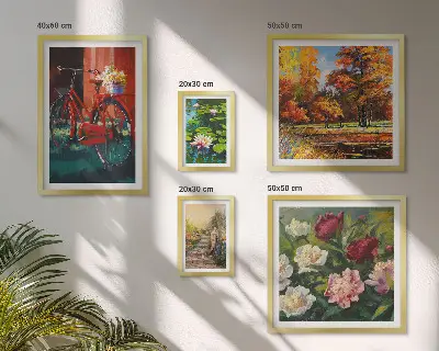 Billedsæt over sofa med motiv af blomstercykler i naturen