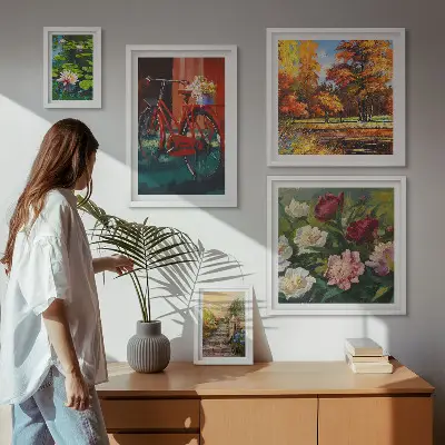 Billedsæt over sofa med motiv af blomstercykler i naturen