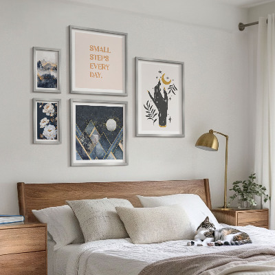 Billedsæt over sofa Boho-stil med natur og budskaber