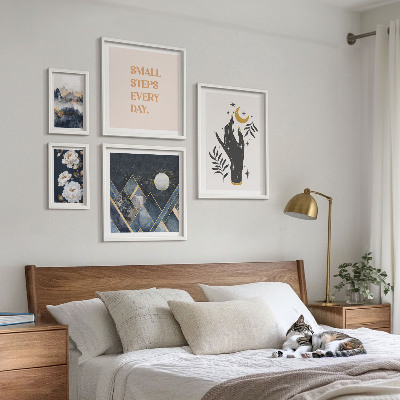 Billedsæt over sofa Boho-stil med natur og budskaber