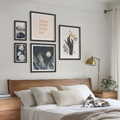 Billedsæt over sofa Boho-stil med natur og budskaber