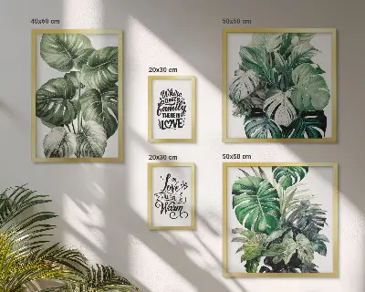 Billedkomposition til væg med plantemotiver og boho-citater