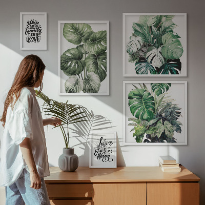 Billedkomposition til væg Plantemotiver boho citater