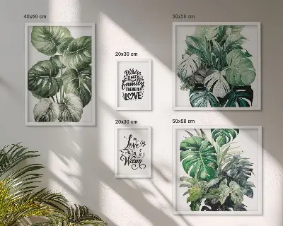 Billedkomposition til væg med plantemotiver og boho-citater