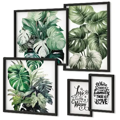 Billedkomposition til væg med plantemotiver og boho-citater