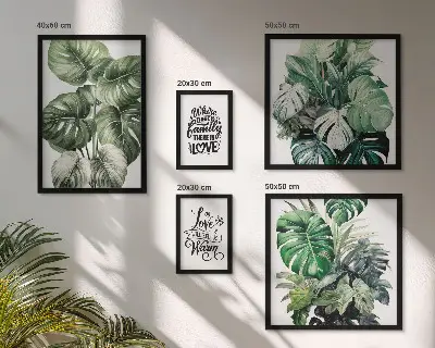 Billedkomposition til væg med plantemotiver og boho-citater
