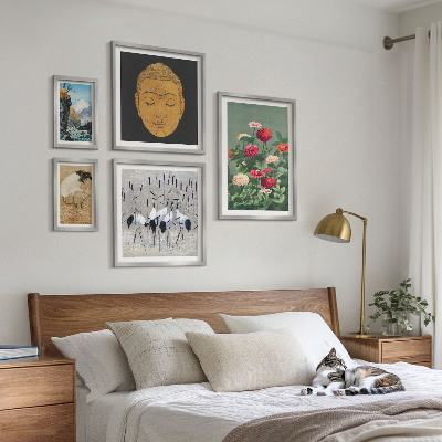 Billedsæt over sofa Asiatiske landskaber blomster