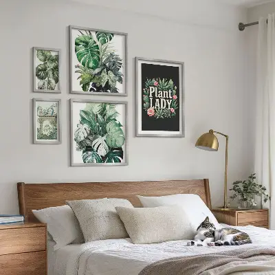 Billedsæt til væg med boheme-inspirerede planter i grønne nuancer