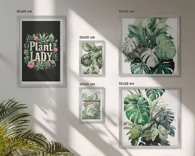 Billedsæt til væg med boheme-inspirerede planter i grønne nuancer