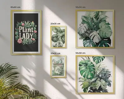 Billedsæt til væg med boheme-inspirerede planter i grønne nuancer