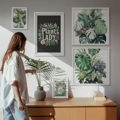 Billedsæt til væg med boheme-inspirerede planter i grønne nuancer