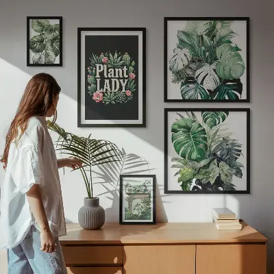 Billedsæt til væg med boheme-inspirerede planter i grønne nuancer