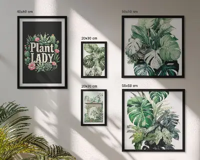 Billedsæt til væg med boheme-inspirerede planter i grønne nuancer