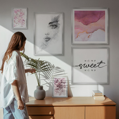 Billedkomposition til væg Kvindeportrætter, blomster, pastel