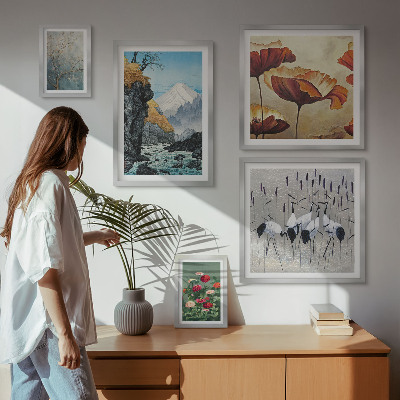 Billedsæt over sofa Landskaber med blomster og bjerge