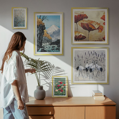 Billedsæt over sofa Landskaber med blomster og bjerge