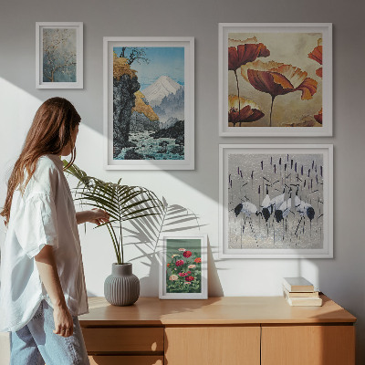 Billedsæt over sofa Landskaber med blomster og bjerge