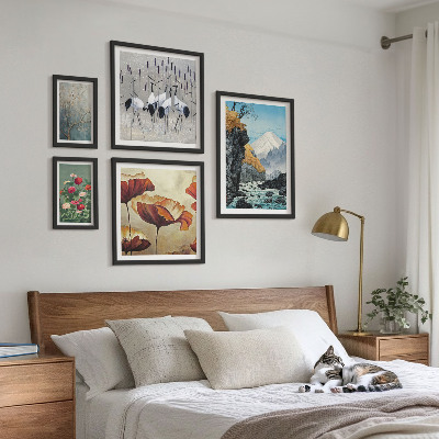 Billedsæt over sofa Landskaber med blomster og bjerge