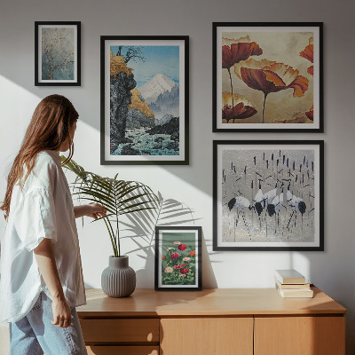 Billedsæt over sofa Landskaber med blomster og bjerge