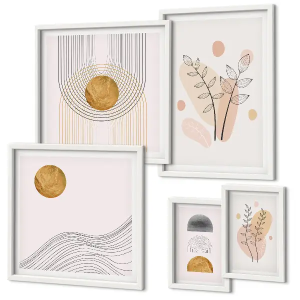 Billedsæt over sofa med minimalistiske plantemotiver