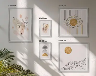 Billedsæt over sofa med minimalistiske plantemotiver