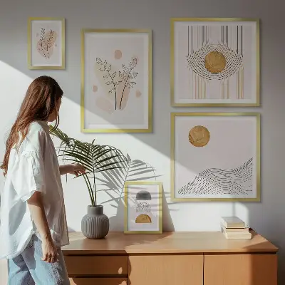 Billedsæt over sofa med minimalistiske plantemotiver