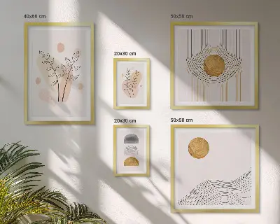 Billedsæt over sofa med minimalistiske plantemotiver