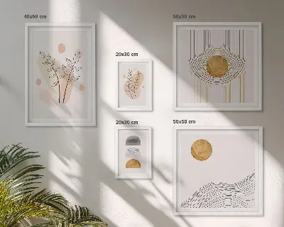 Billedsæt over sofa med minimalistiske plantemotiver