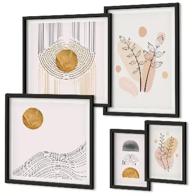 Billedsæt over sofa med minimalistiske plantemotiver