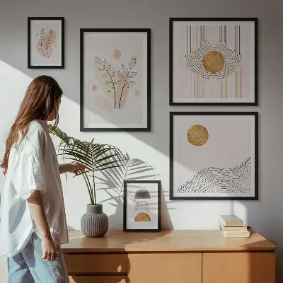 Billedsæt over sofa med minimalistiske plantemotiver