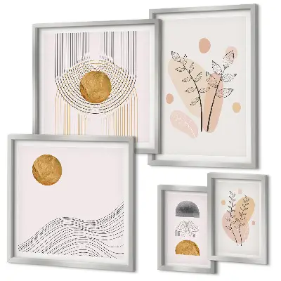 Billedsæt over sofa med minimalistiske plantemotiver