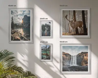 Billedkomposition til væg med landskaber af natur, vandfald og fauna