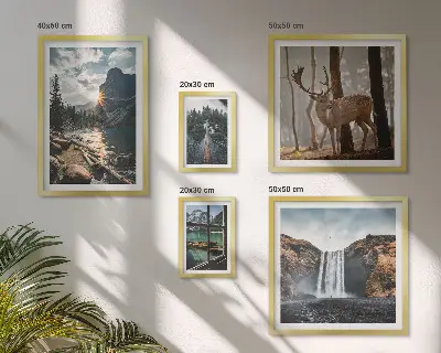 Billedkomposition til væg med landskaber af natur, vandfald og fauna