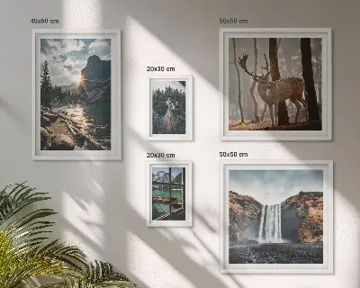 Billedkomposition til væg med landskaber af natur, vandfald og fauna