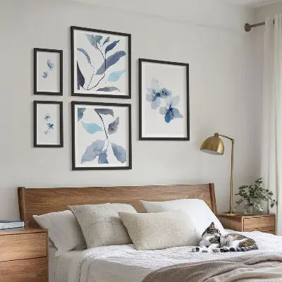 Akvarelblomster billedkomposition til væg