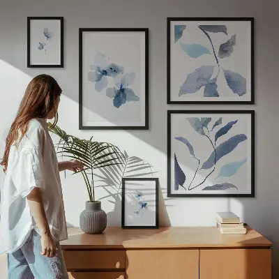 Akvarelblomster billedkomposition til væg