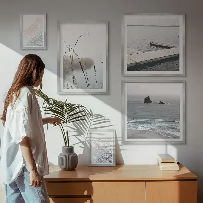 Billedsæt med havlandskaber minimalistisk stil til sofaen