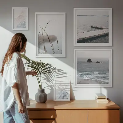 Billedsæt med havlandskaber minimalistisk stil til sofaen