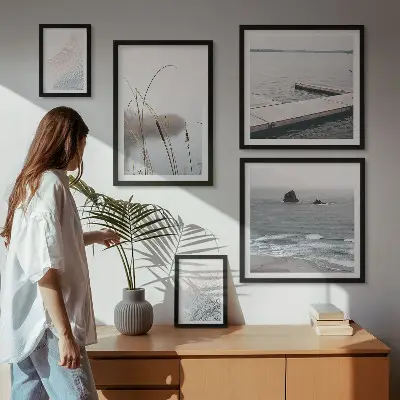 Billedsæt med havlandskaber minimalistisk stil til sofaen